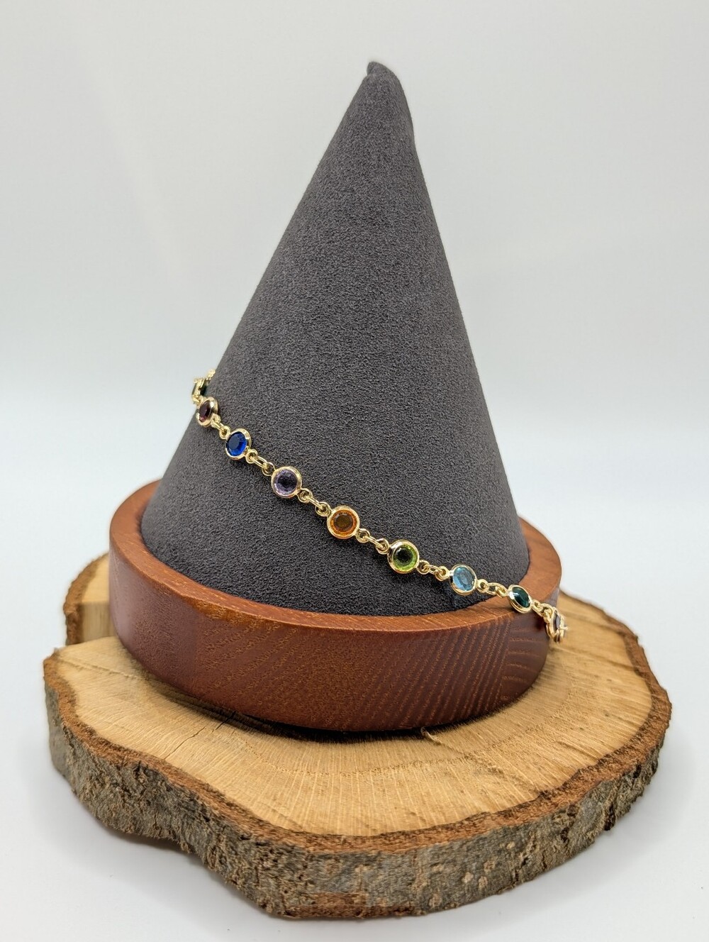 18k Gold Plate Anklet With Colorful Gems - Picture 2 of 2